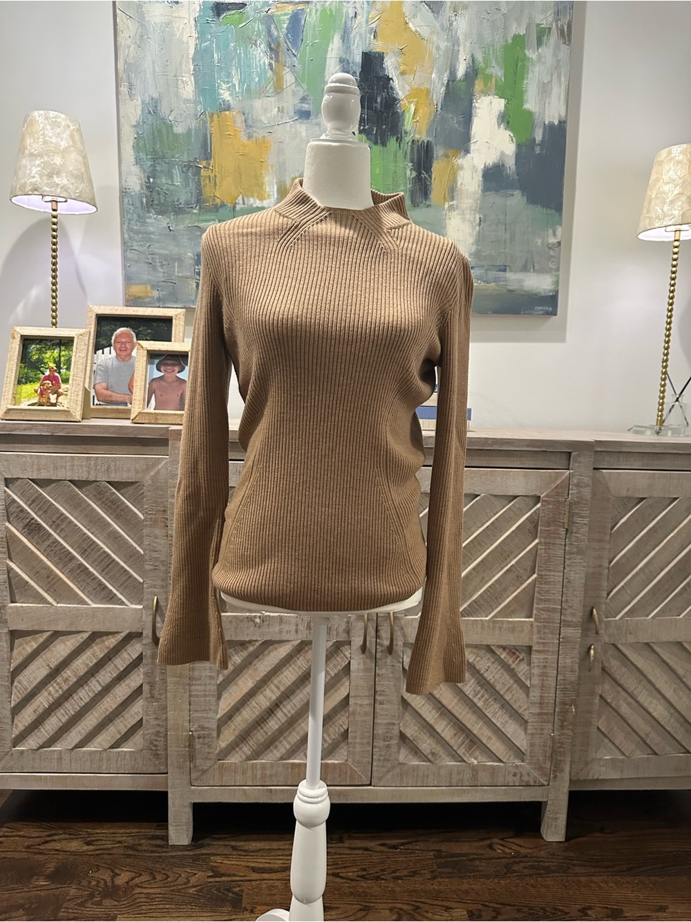 Ribbed Mock Neck Sweater in Camel